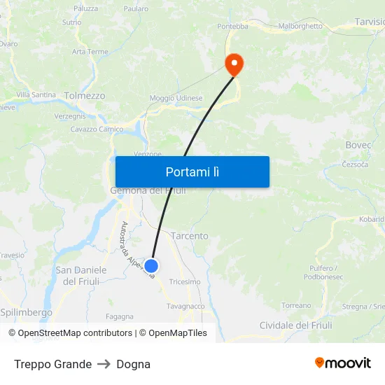 Treppo Grande to Dogna map