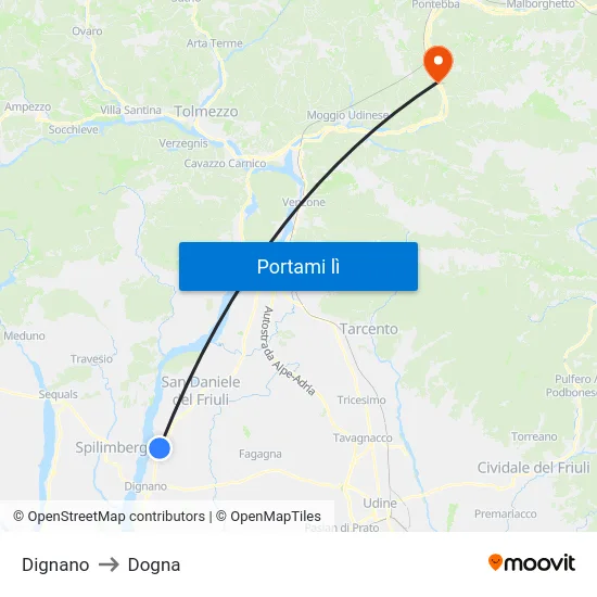 Dignano to Dogna map