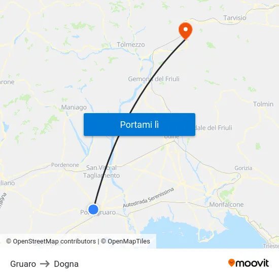 Gruaro to Dogna map