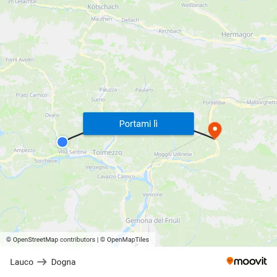 Lauco to Dogna map
