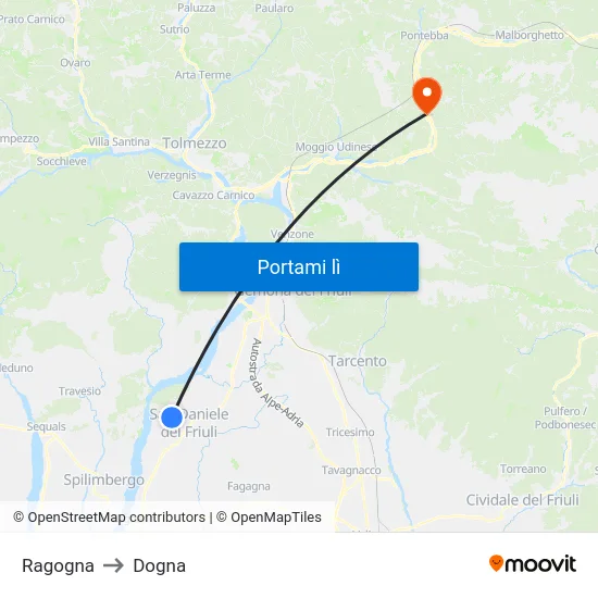Ragogna to Dogna map