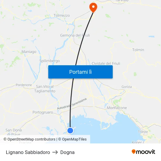 Lignano Sabbiadoro to Dogna map