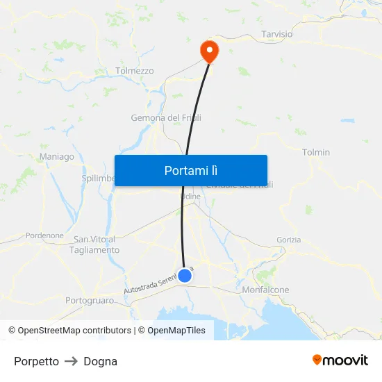 Porpetto to Dogna map