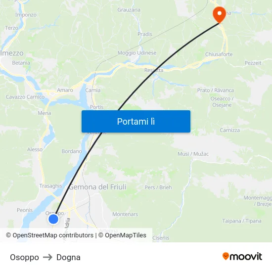 Osoppo to Dogna map