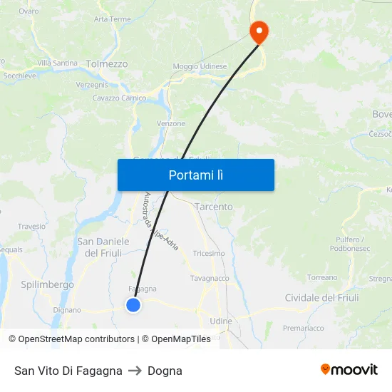 San Vito Di Fagagna to Dogna map