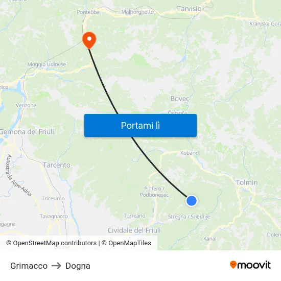 Grimacco to Dogna map