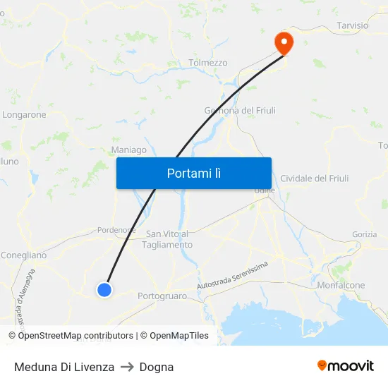 Meduna Di Livenza to Dogna map