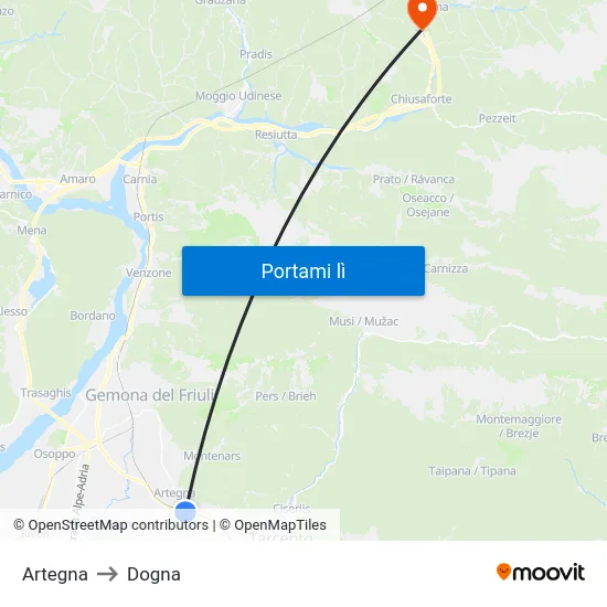 Artegna to Dogna map