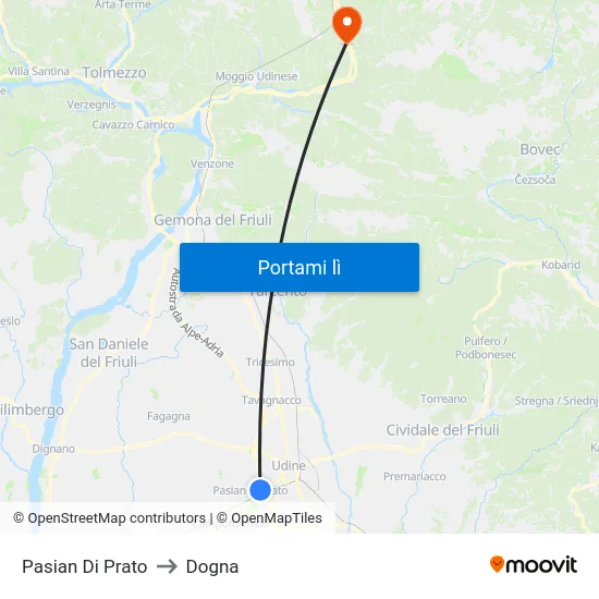 Pasian Di Prato to Dogna map