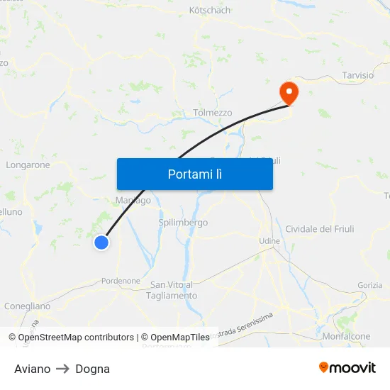 Aviano to Dogna map