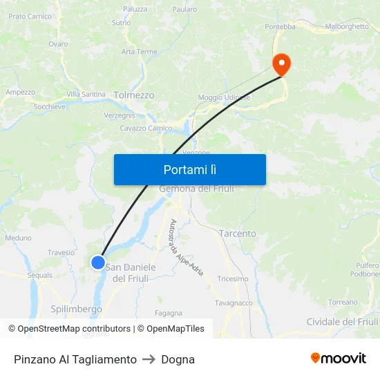 Pinzano Al Tagliamento to Dogna map