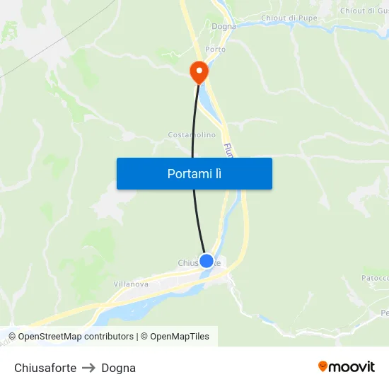 Chiusaforte to Dogna map