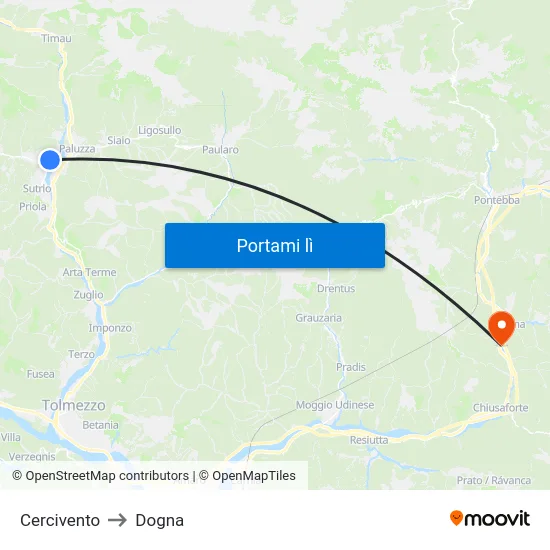 Cercivento to Dogna map