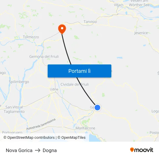 Nova Gorica to Dogna map
