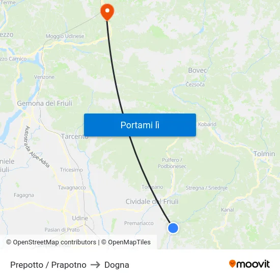 Prepotto / Prapotno to Dogna map
