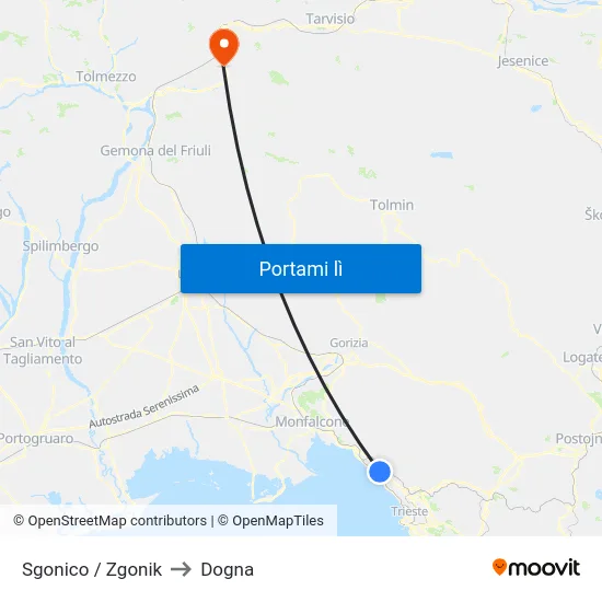 Sgonico / Zgonik to Dogna map