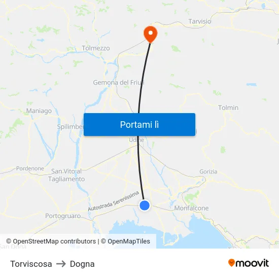 Torviscosa to Dogna map