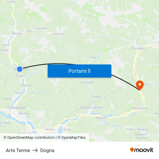 Arta Terme to Dogna map