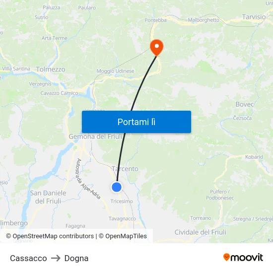 Cassacco to Dogna map