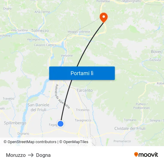 Moruzzo to Dogna map
