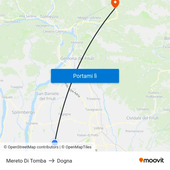 Mereto Di Tomba to Dogna map