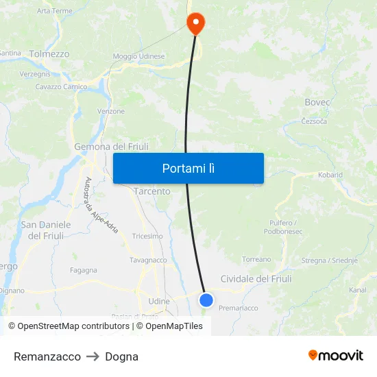 Remanzacco to Dogna map