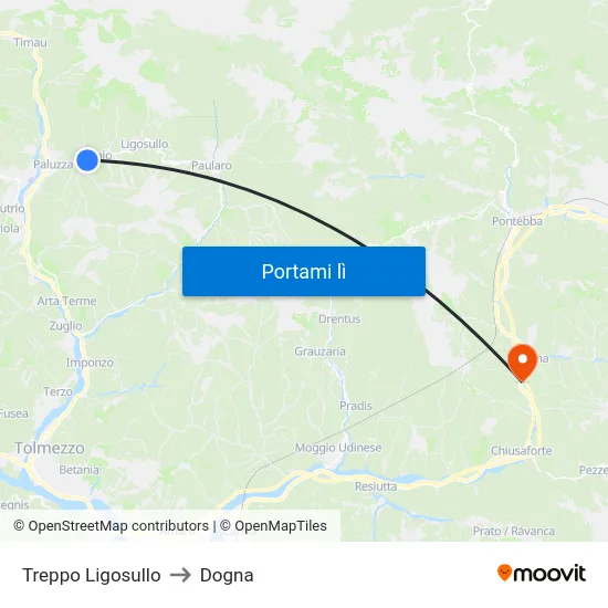 Treppo Ligosullo to Dogna map