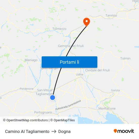 Camino Al Tagliamento to Dogna map