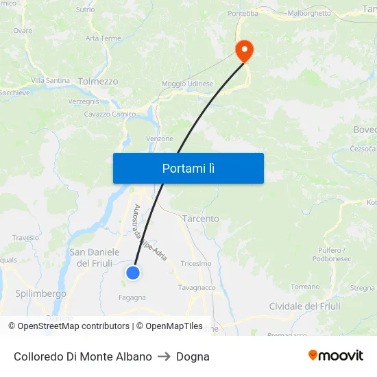 Colloredo Di Monte Albano to Dogna map