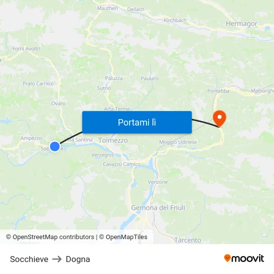 Socchieve to Dogna map