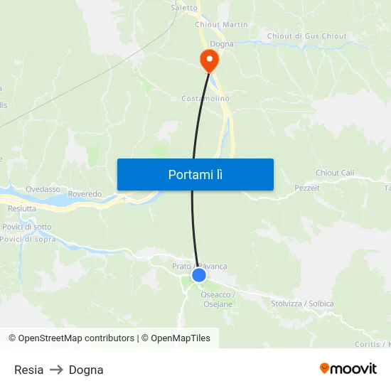 Resia to Dogna map