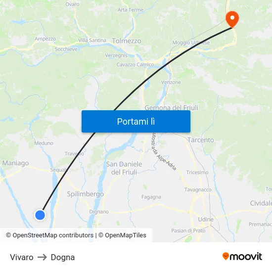 Vivaro to Dogna map