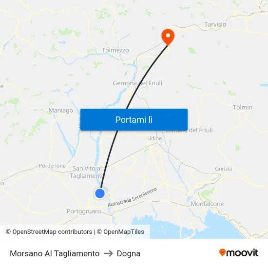 Morsano Al Tagliamento to Dogna map