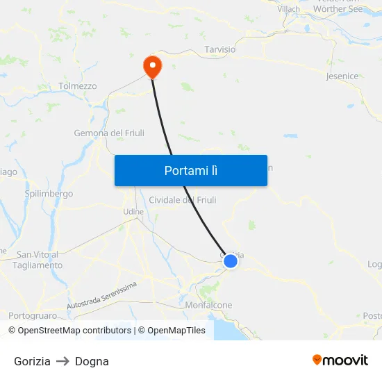 Gorizia to Dogna map