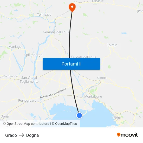 Grado to Dogna map