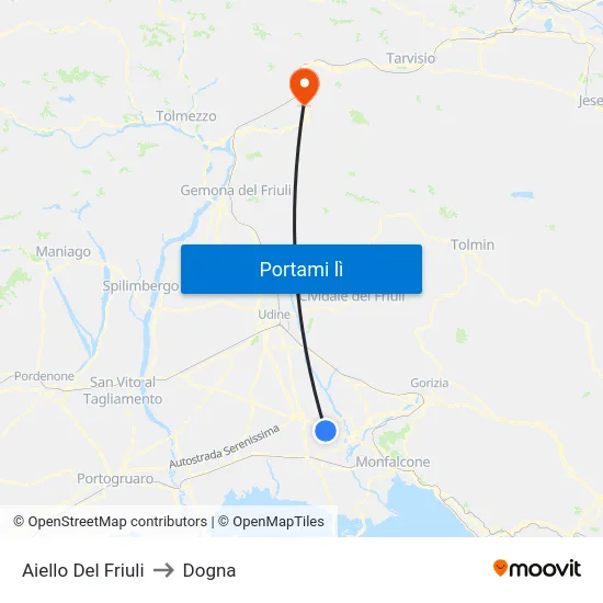 Aiello Del Friuli to Dogna map