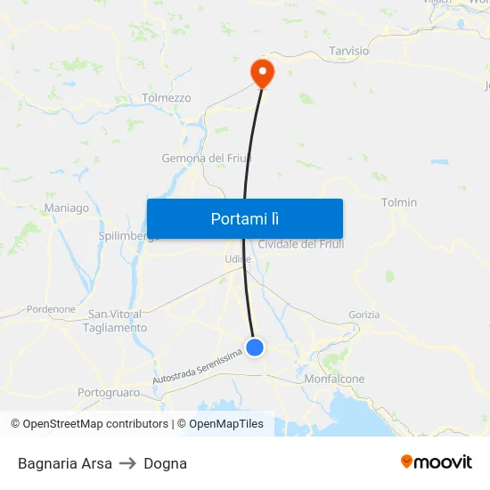 Bagnaria Arsa to Dogna map