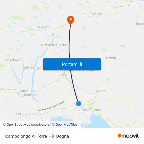 Campolongo Al Torre to Dogna map