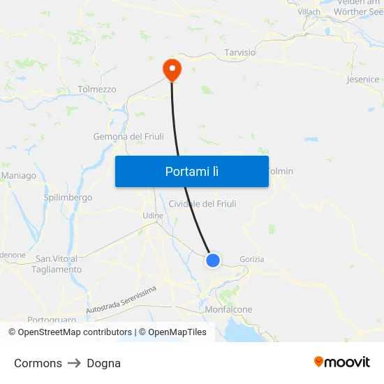 Cormons to Dogna map