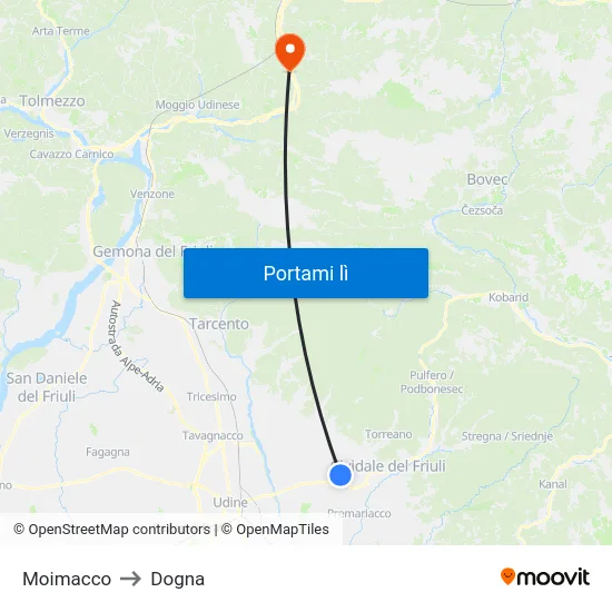 Moimacco to Dogna map