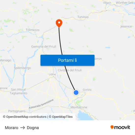 Moraro to Dogna map