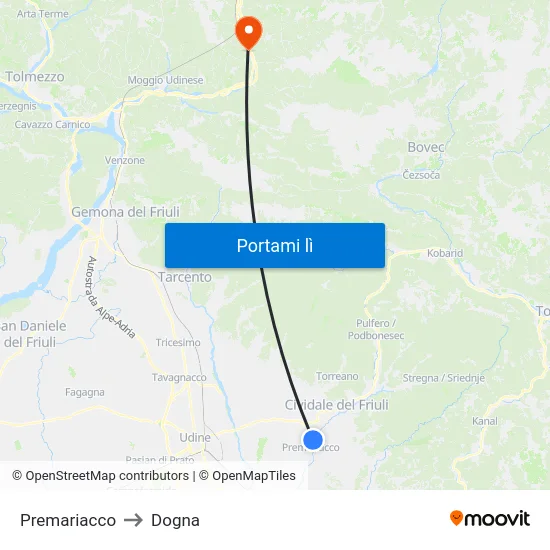 Premariacco to Dogna map
