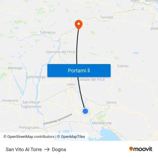 San Vito Al Torre to Dogna map