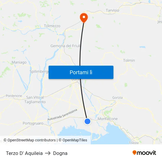 Terzo D' Aquileia to Dogna map