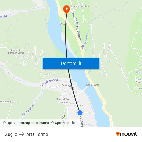 Zuglio to Arta Terme map