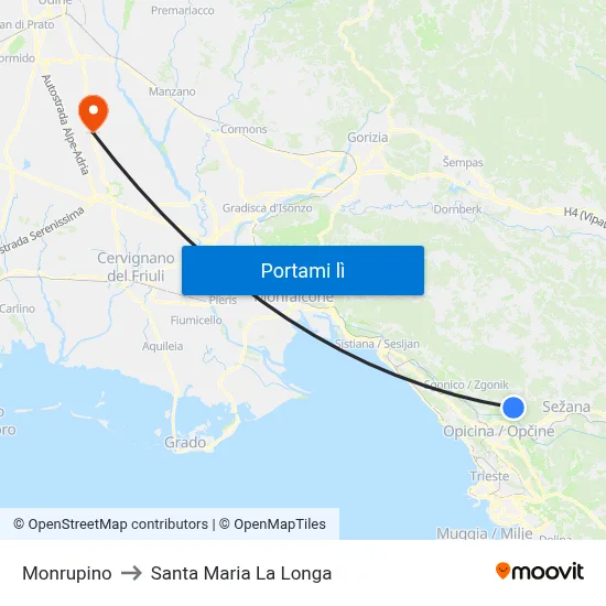 Monrupino to Santa Maria La Longa map
