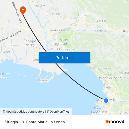 Muggia to Santa Maria La Longa map