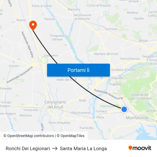 Ronchi Dei Legionari to Santa Maria La Longa map