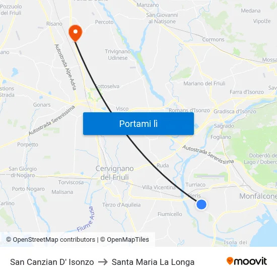 San Canzian D' Isonzo to Santa Maria La Longa map