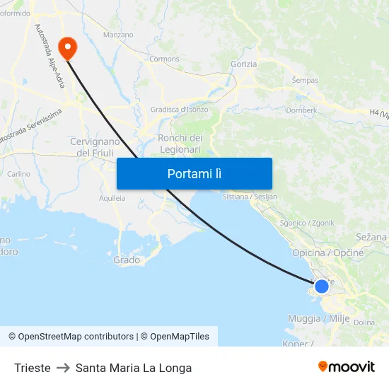 Trieste to Santa Maria La Longa map